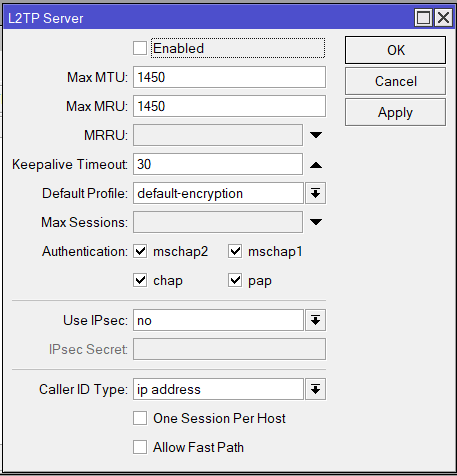hjælpemotor At dræbe ring Basic L2TP/IPsec server configuration on a MikroTik device. – Netpro.lv